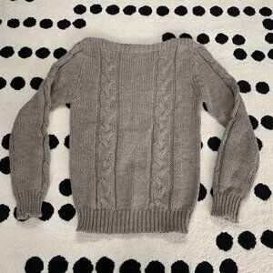 Vintage 90s Cable Knit Taupe Sweater Womens S Boat Neck Casual Boho Preppy 80s